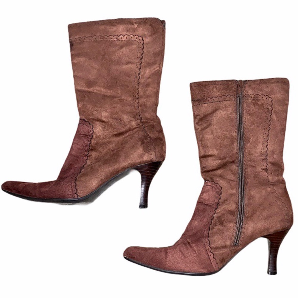Suede Mid-Calf Heeled Brown Boot